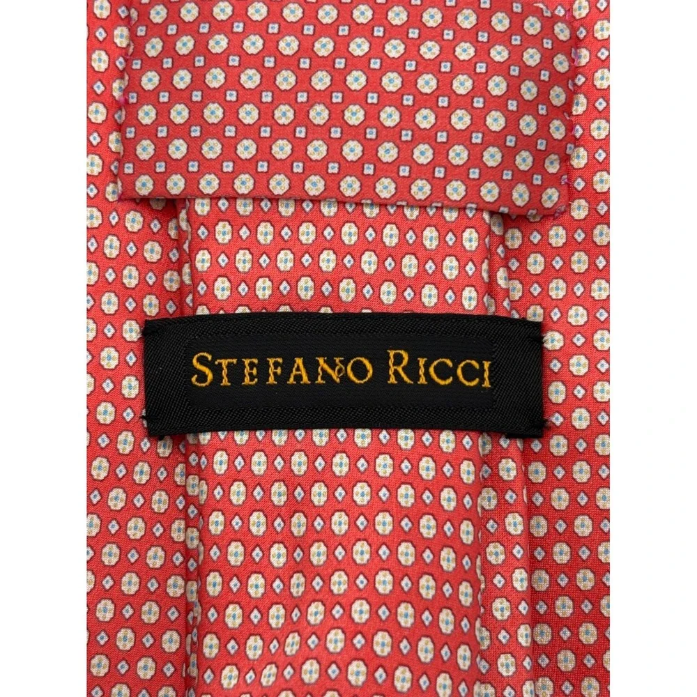 Stefano Ricci Red Geometric Medallion Silk Tie Italy Luxury Original Price $350